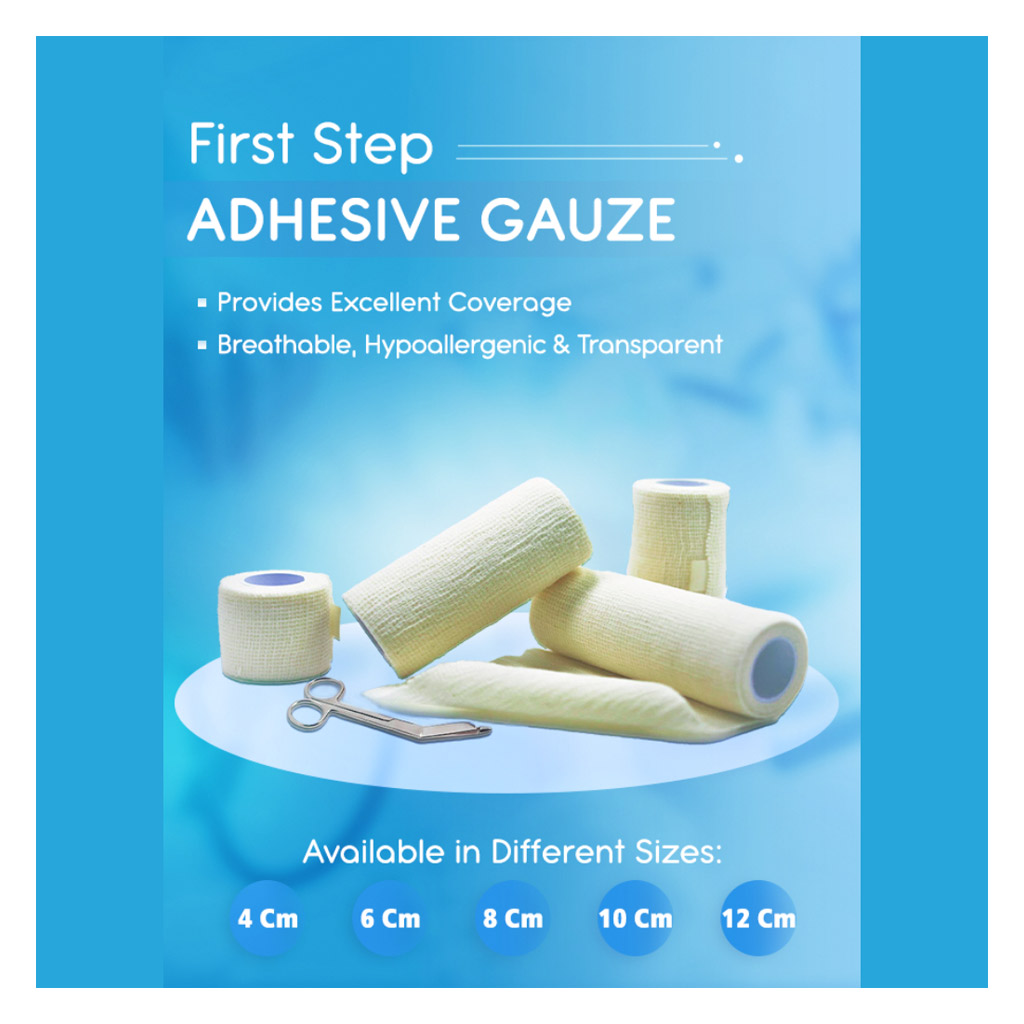 First Step Plus Adhesive Gauze Bandage, Size 6cm x 4m