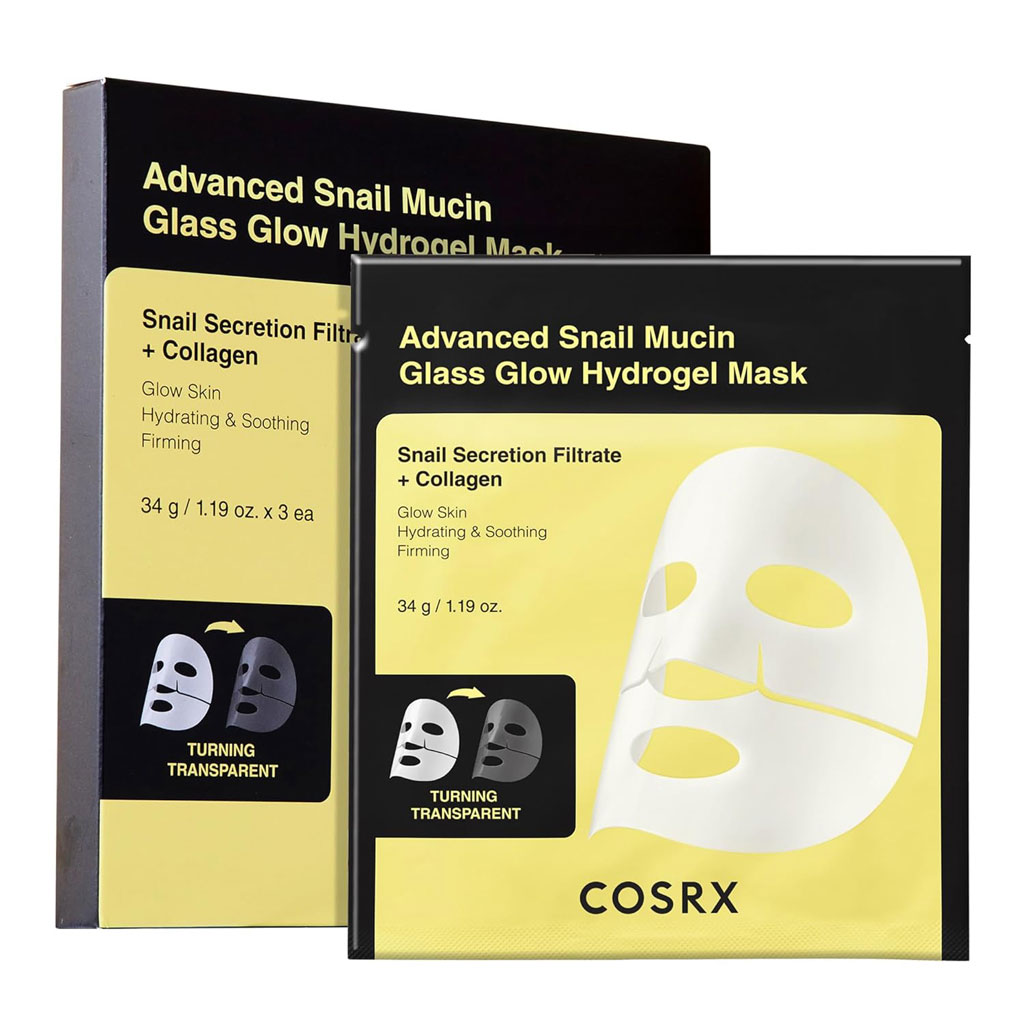 Cosrx Advanced Snail Mucin Glass Glow Hydrogel Face Sheet Mask 34g, Pack of 3's