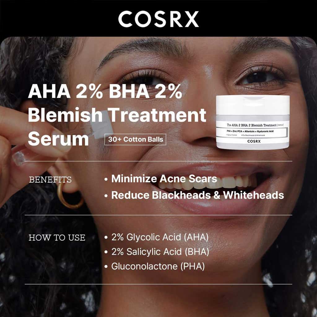 Cosrx AHA 2% BHA 2% Blemish Treatment Serum Pure Cotton Balls 120g, Pack of 60's