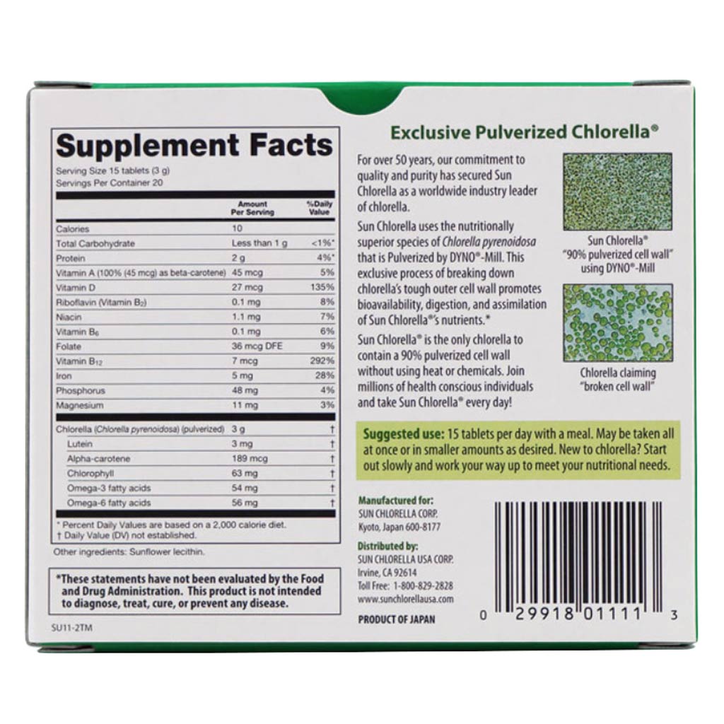 Sun Chlorella 200mg Supplement Tablets For Immune Support, Pack of 300’s