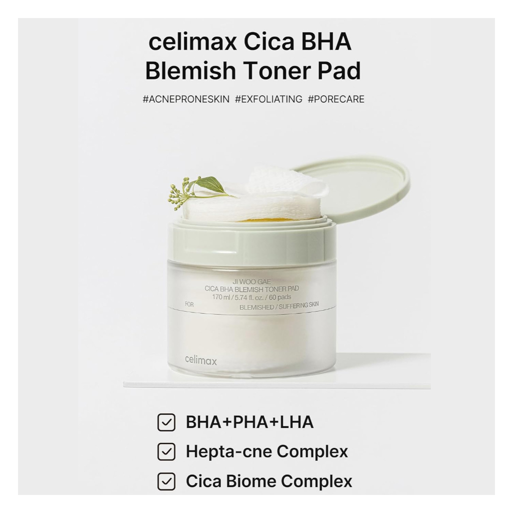 Celimax Ji Woo Gae Cica BHA Blemish Toner Pads, Pack of 60's