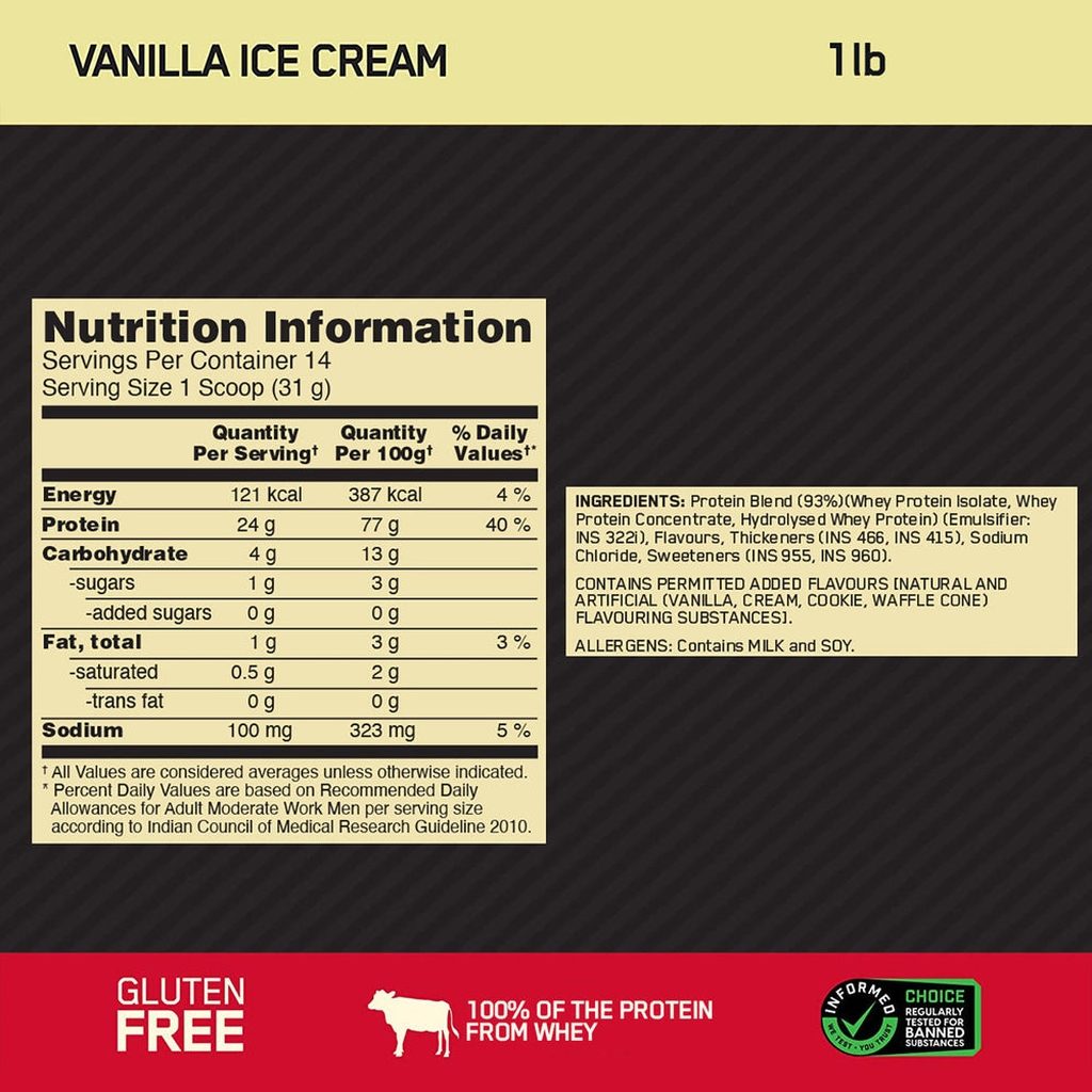 Optimum Nutrition Gold Standard 100% Whey Vanila Ice Cream Protein Powder 14 Servings