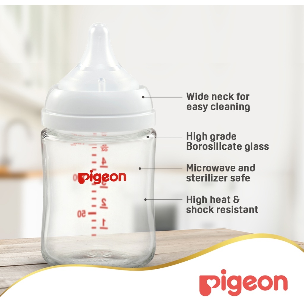Pigeon SofTouch Wide Neck Nursing Glass Bottle For 3+ Months Baby 240ml