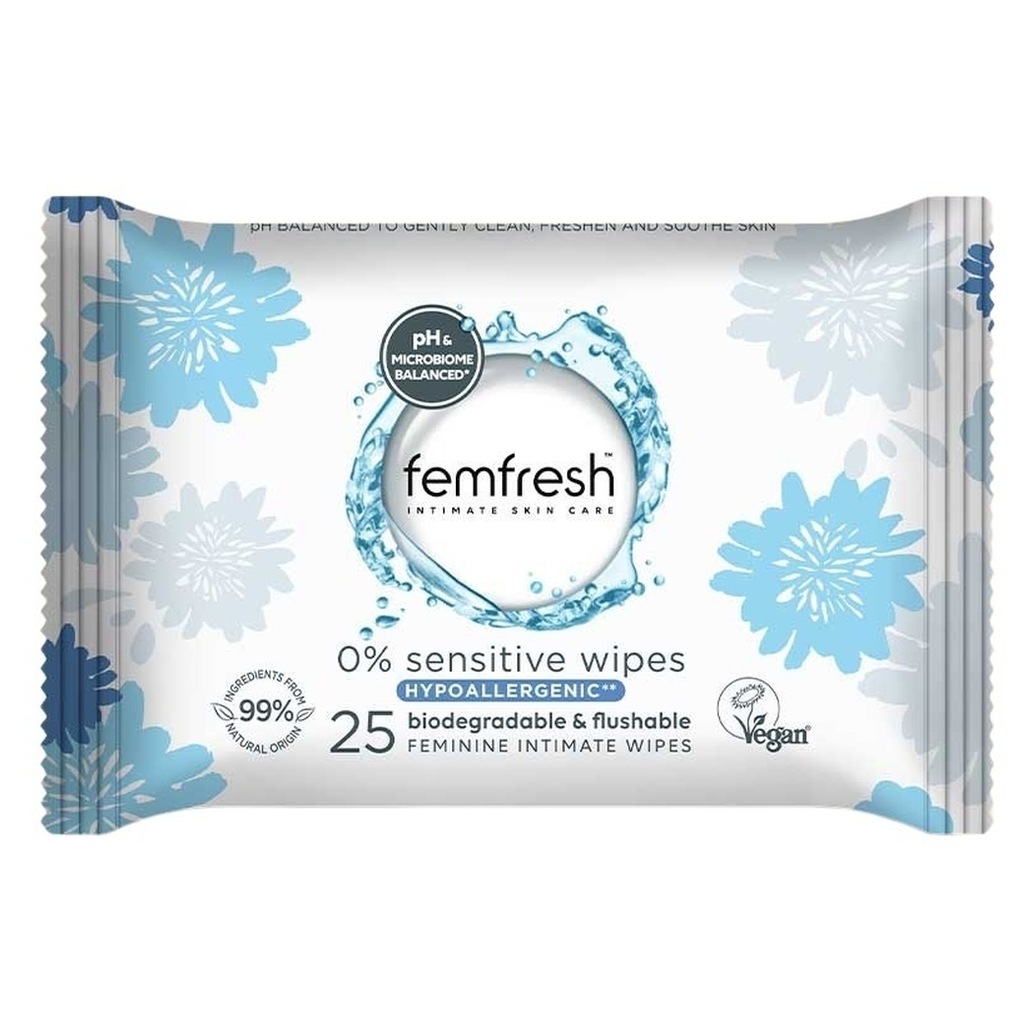 Femfresh Intimate 0% Sensitive Wipes, Pack of 25's