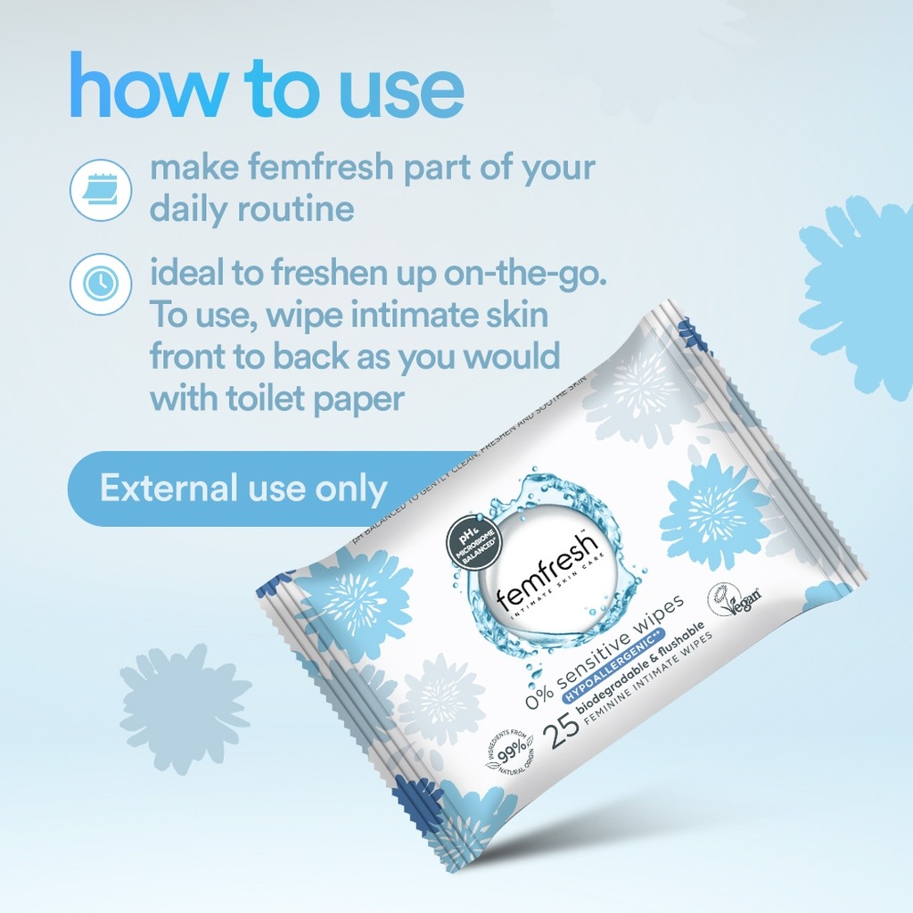 Femfresh Intimate 0% Sensitive Wipes, Pack of 25's