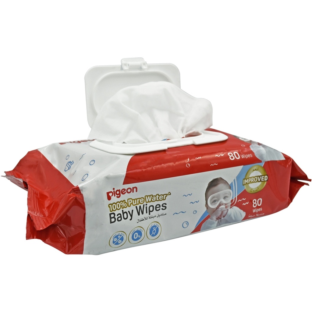 Pigeon 100% Pure Water Baby Wipes Fliptop, Pack of 80's