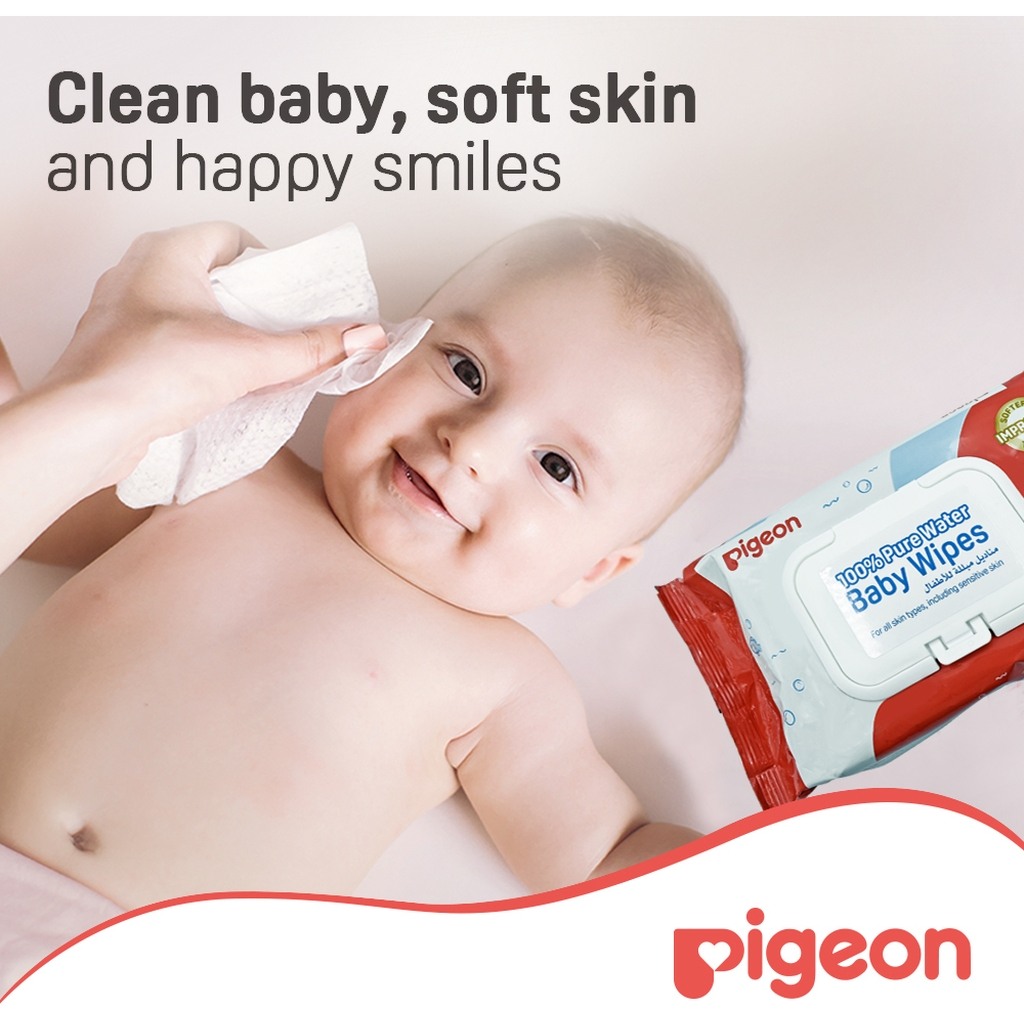 Pigeon 100% Pure Water Baby Wipes Fliptop, Pack of 80's