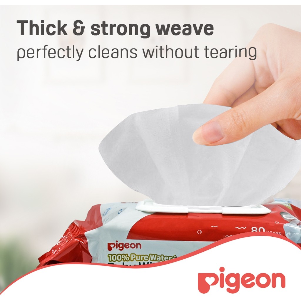 Pigeon 100% Pure Water Baby Wipes Fliptop, Pack of 80's