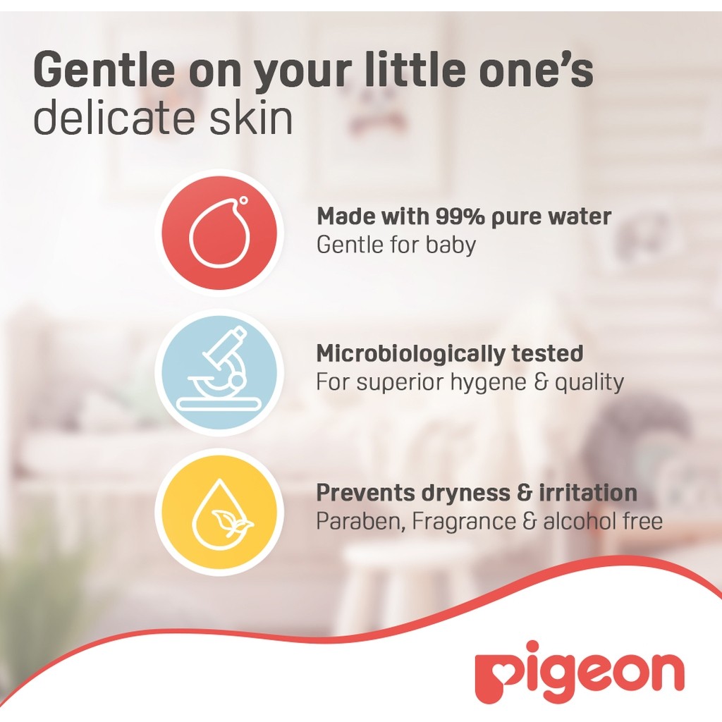 Pigeon 100% Pure Water Baby Wipes Fliptop, Pack of 80's