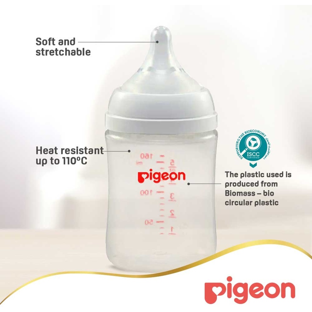 Pigeon SofTouch Wide Neck Nursing Plastic Bottle For 0+ Months Baby 160ml