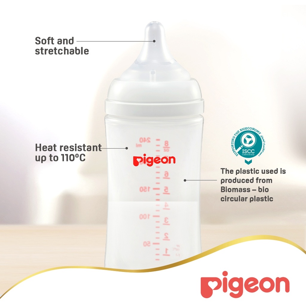Pigeon SofTouch Wide Neck Nursing Plastic Bottle For 3+ Months Baby 240ml
