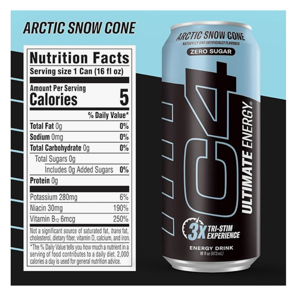 Cellucor C4 Zero Sugar Carbonated Artic Snow Cone Ultimate Energy Drink 473ml