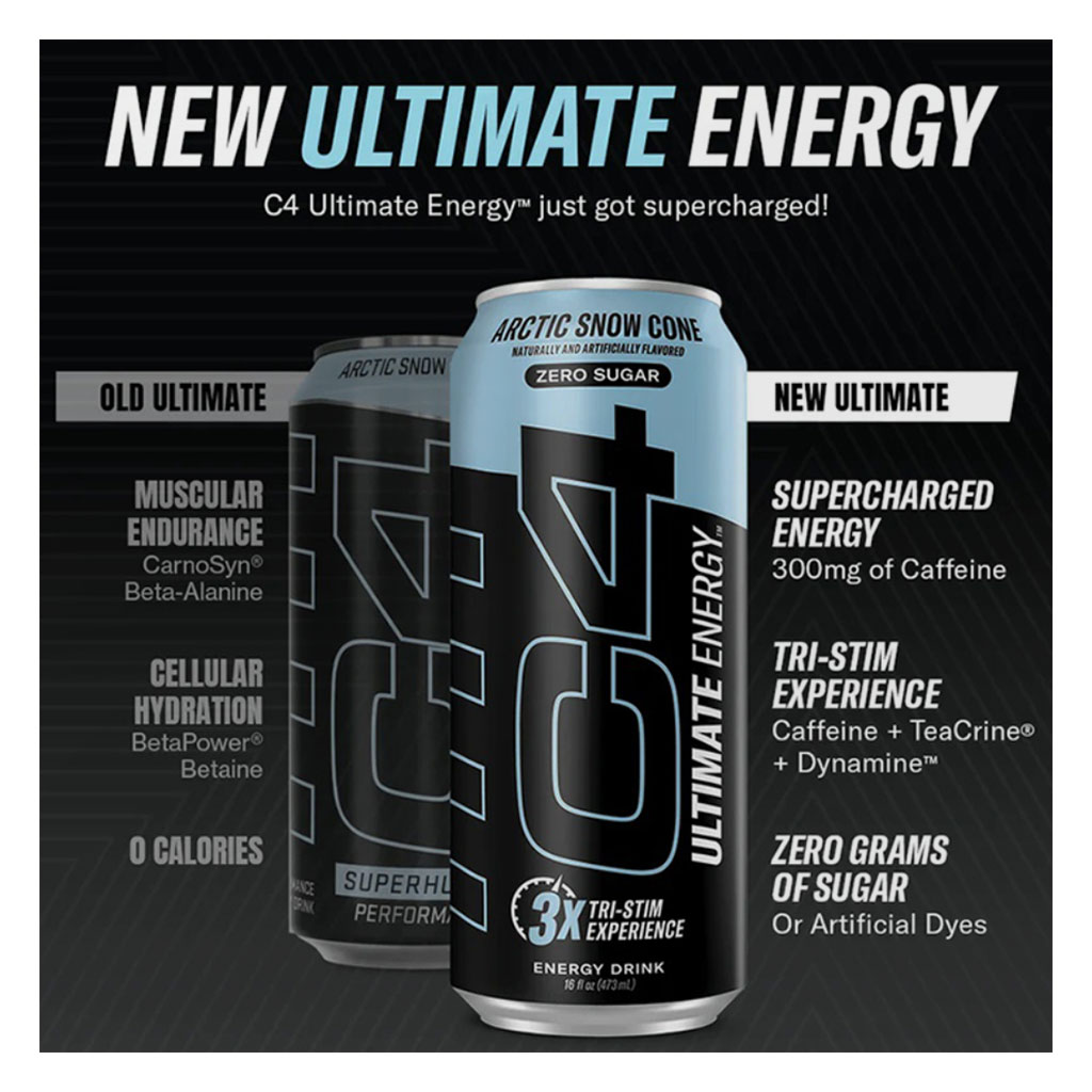 Cellucor C4 Zero Sugar Carbonated Artic Snow Cone Ultimate Energy Drink 473ml