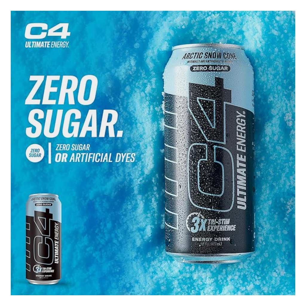 Cellucor C4 Zero Sugar Carbonated Artic Snow Cone Ultimate Energy Drink 473ml