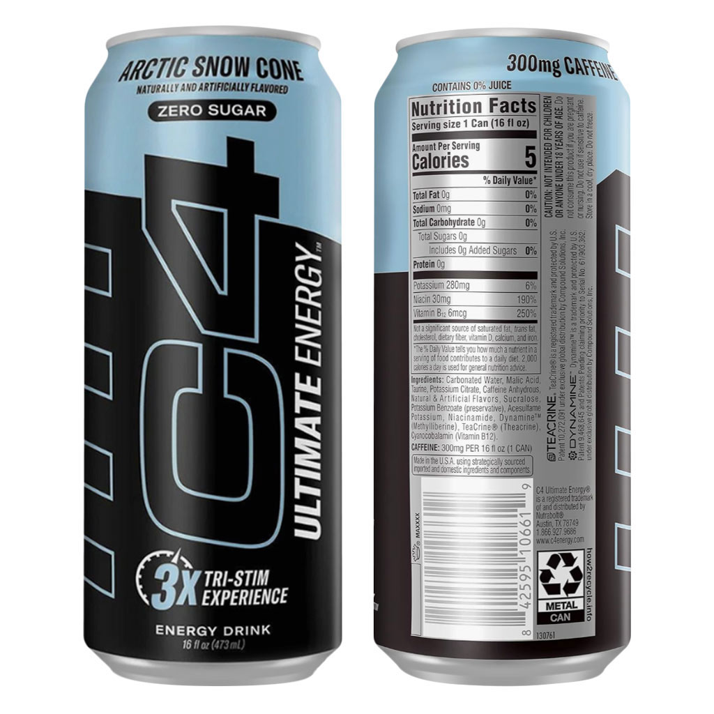 Cellucor C4 Zero Sugar Carbonated Artic Snow Cone Ultimate Energy Drink 473ml