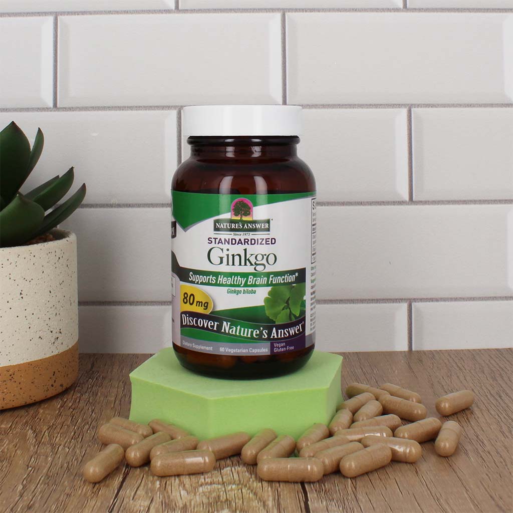 Nature's Answer Ginkgo Biloba 80mg Standardized Herbal Extract Vegan Capsules For Cognitive Support, Pack of 60's