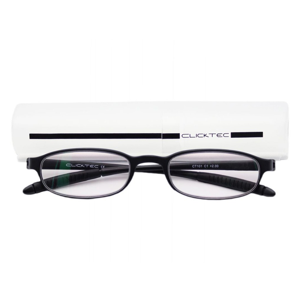 ClickTec Unisex Reading Glasses, Rectangle Shape, Black - +2.50 Power