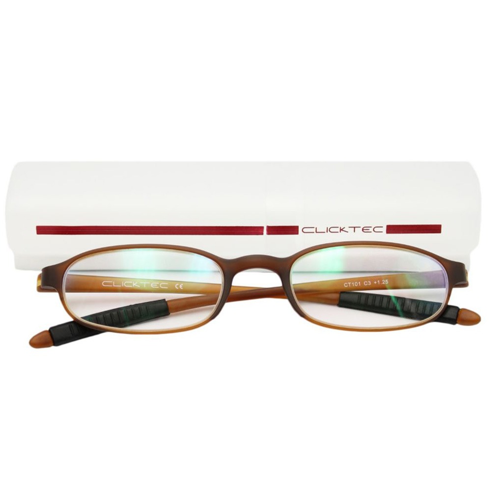 ClickTec Unisex Reading Glasses, Rectangle Shape, Brown - +2.00 Power