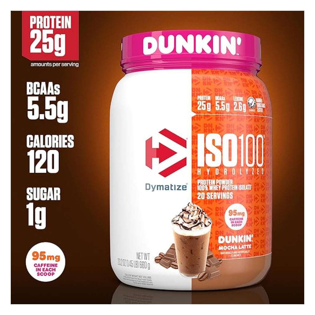 Dymatize ISO 100 Dunkin Mocha Latte Whey Protein Powder 660g