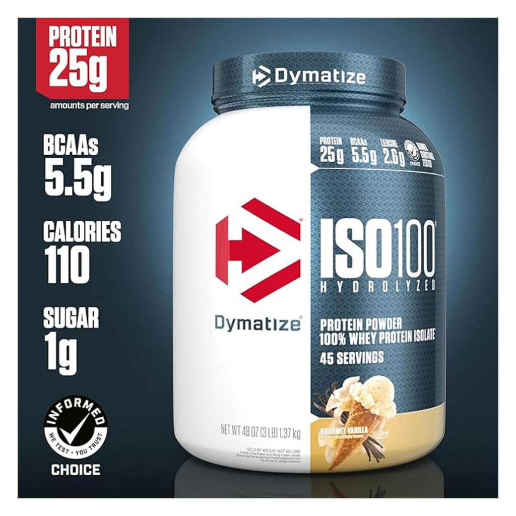 Dymatize ISO 100 Gourmet Vanilla Hydrolyzed Whey Protein Powder 3lb