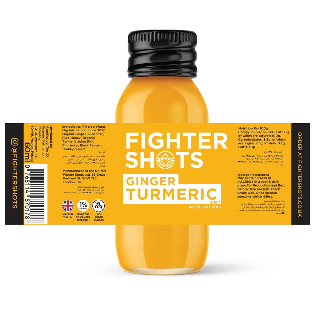 Fighter Shots Ginger & Turmeric Shots 60ml, Pack of 12's