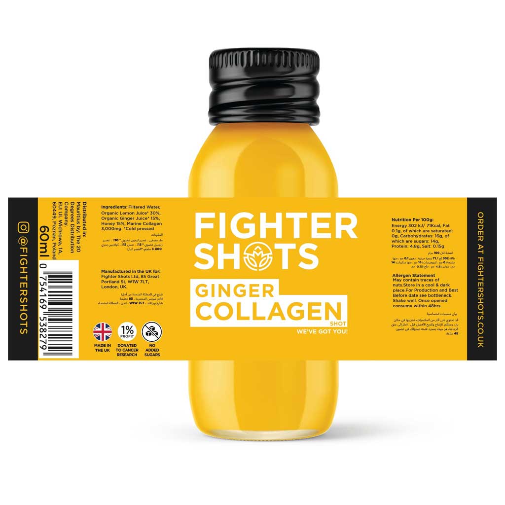 Fighter Shots Ginger & Collagen Shots 60ml, Pack of 12's