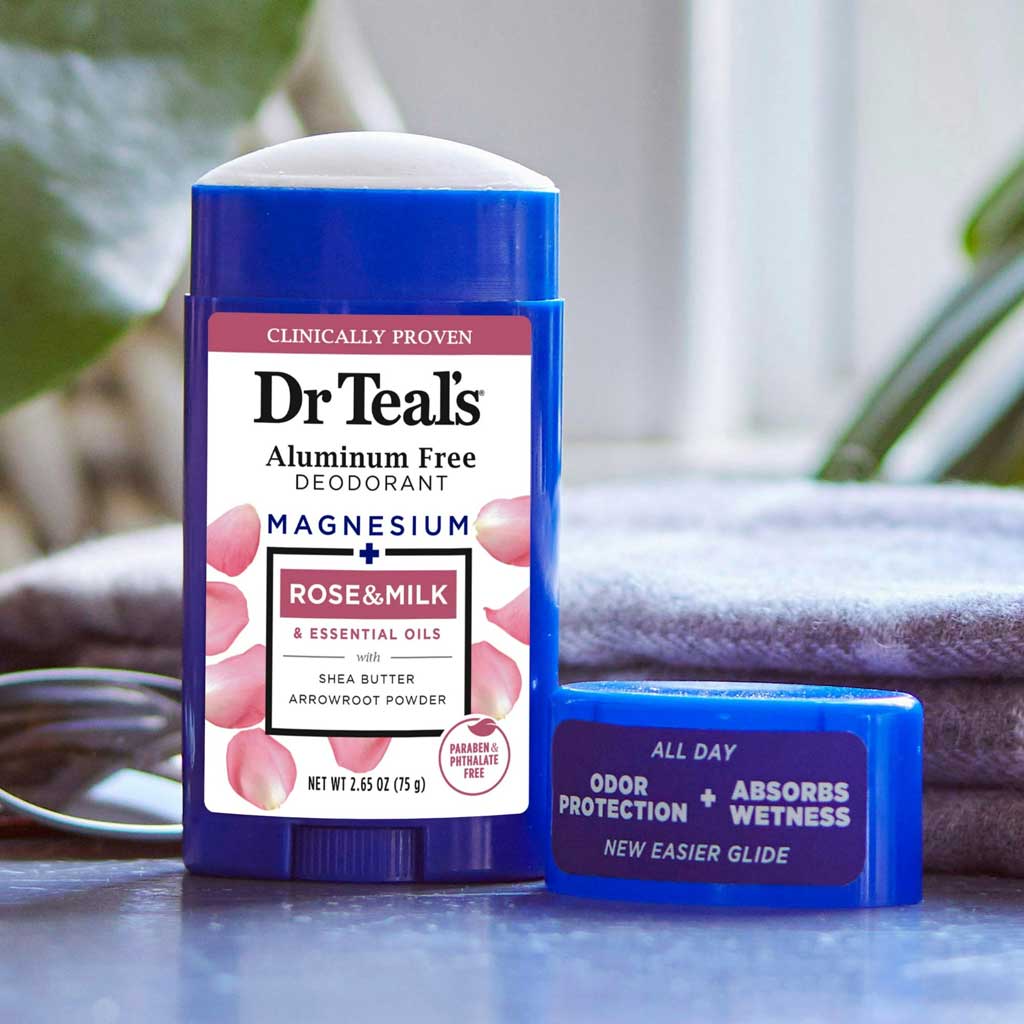 Dr Teal's Magnesium, Rose & Milk Aluminum Free Deodorant Stick 75g