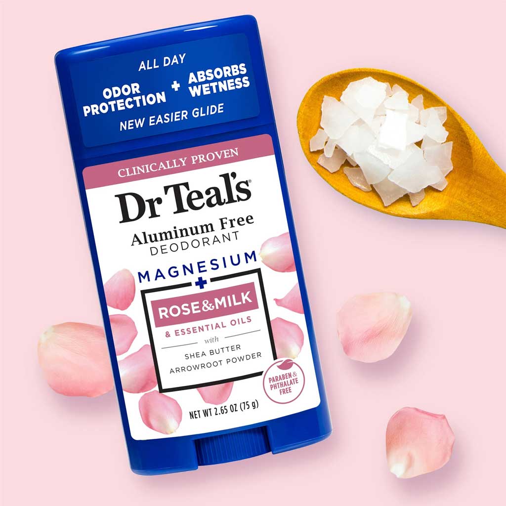 Dr Teal's Magnesium, Rose & Milk Aluminum Free Deodorant Stick 75g