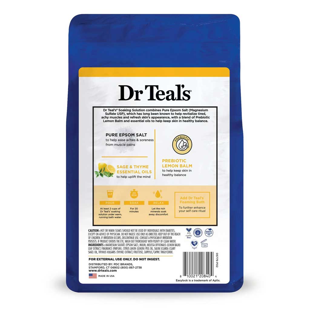 Dr Teal's Pure Epsom Salt Prebiotic Lemon Balm Soaking Solution 1.36kg