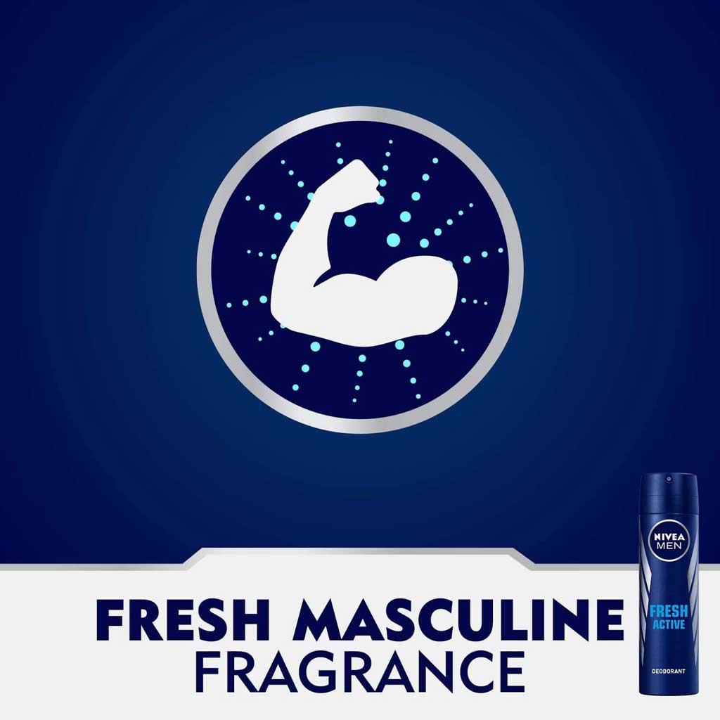 Nivea Men Fresh Active Deo Spray 150ml, Pack of 2