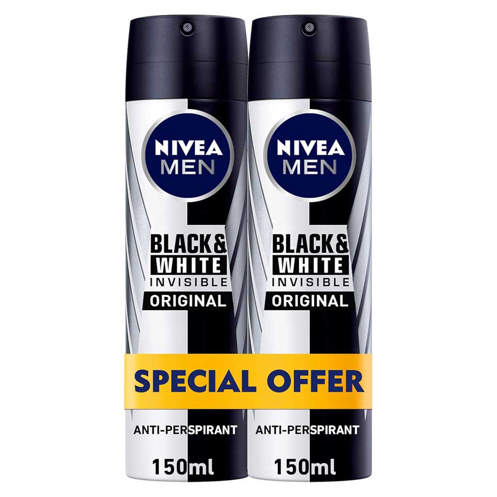 Nivea Men Black & White Deo Spray 150ml, Pack of 2