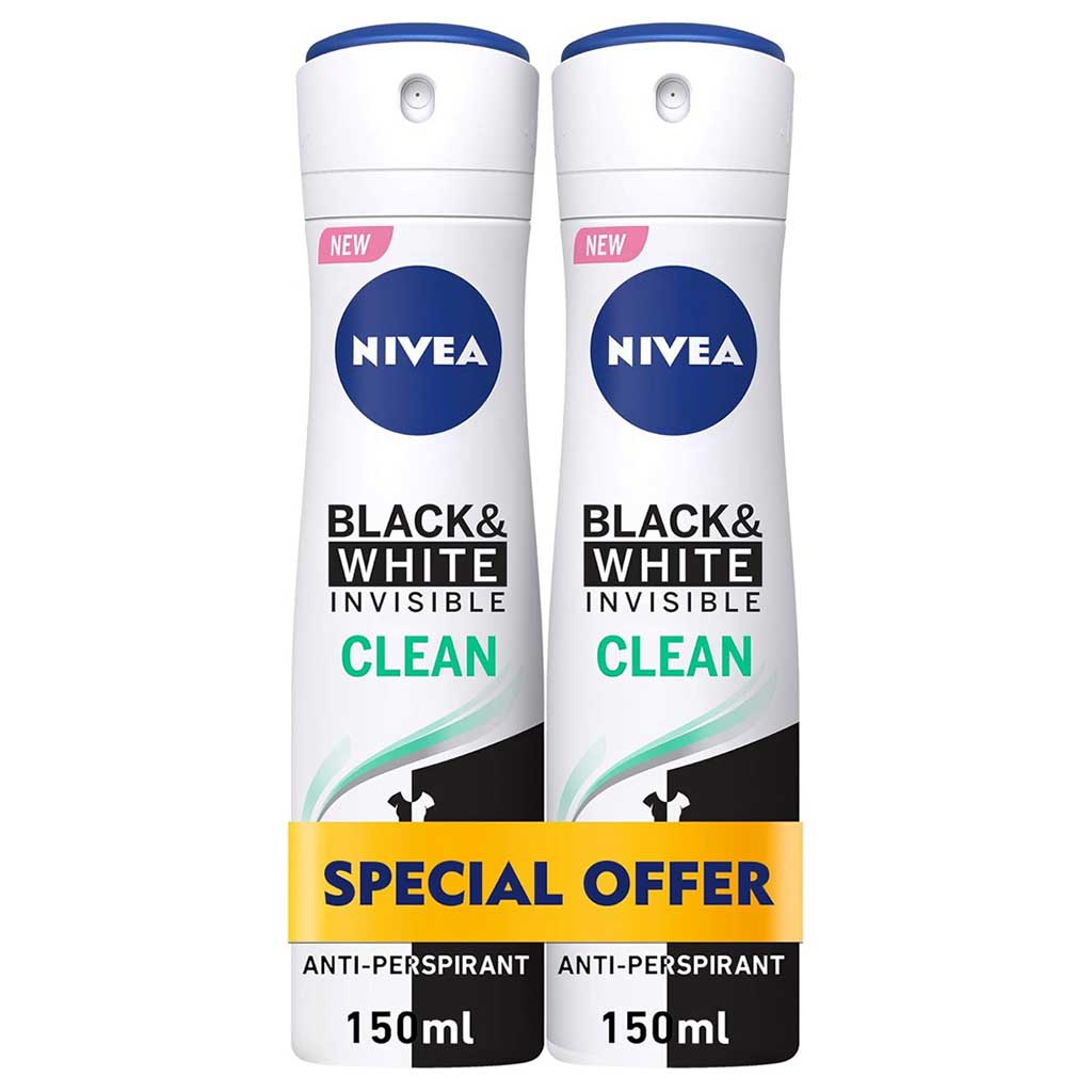 Nivea Women Black & White Deo Spray 150ml, Pack of 2