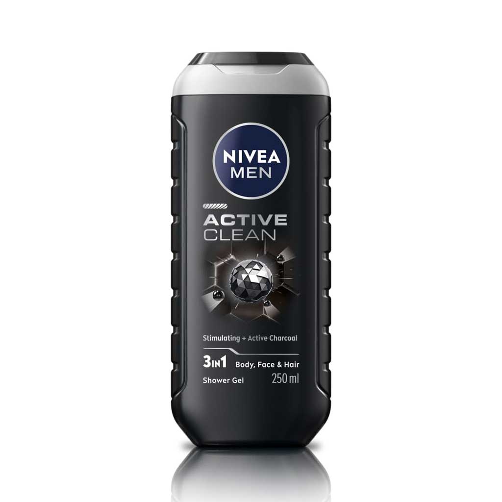 Nivea Men Active Clean 3 in 1 Shower Gel 250ml, Pack of 2