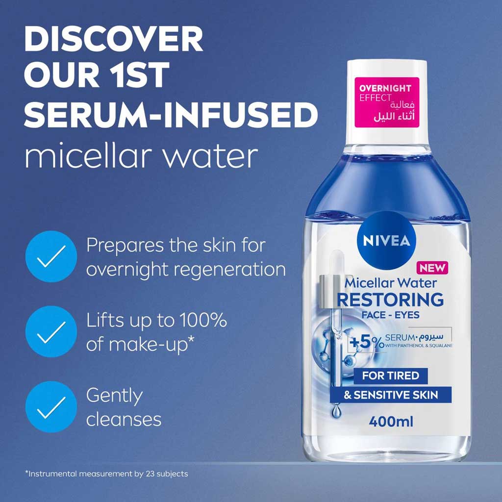 Nivea Restoring Micellar Water For Tired & Sensitve Skin 400ml with Cotton Pads - Promo Pack