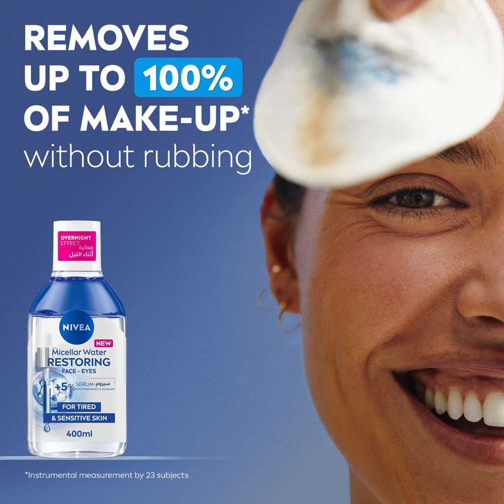 Nivea Restoring Micellar Water For Tired & Sensitve Skin 400ml with Cotton Pads - Promo Pack