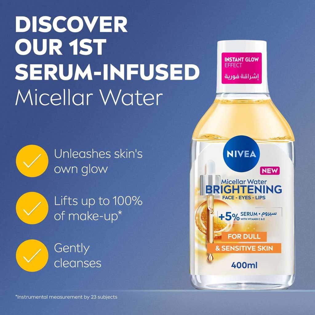 Nivea Brightening Micellar Water For Dull & Sensitve Skin 400ml with Cotton Pads - Promo Pack