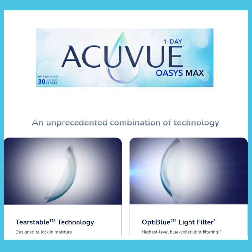 Acuvue Oasys Max 1-Day Clear Contact Lenses, Base Curve 8.5, Pack of 30's