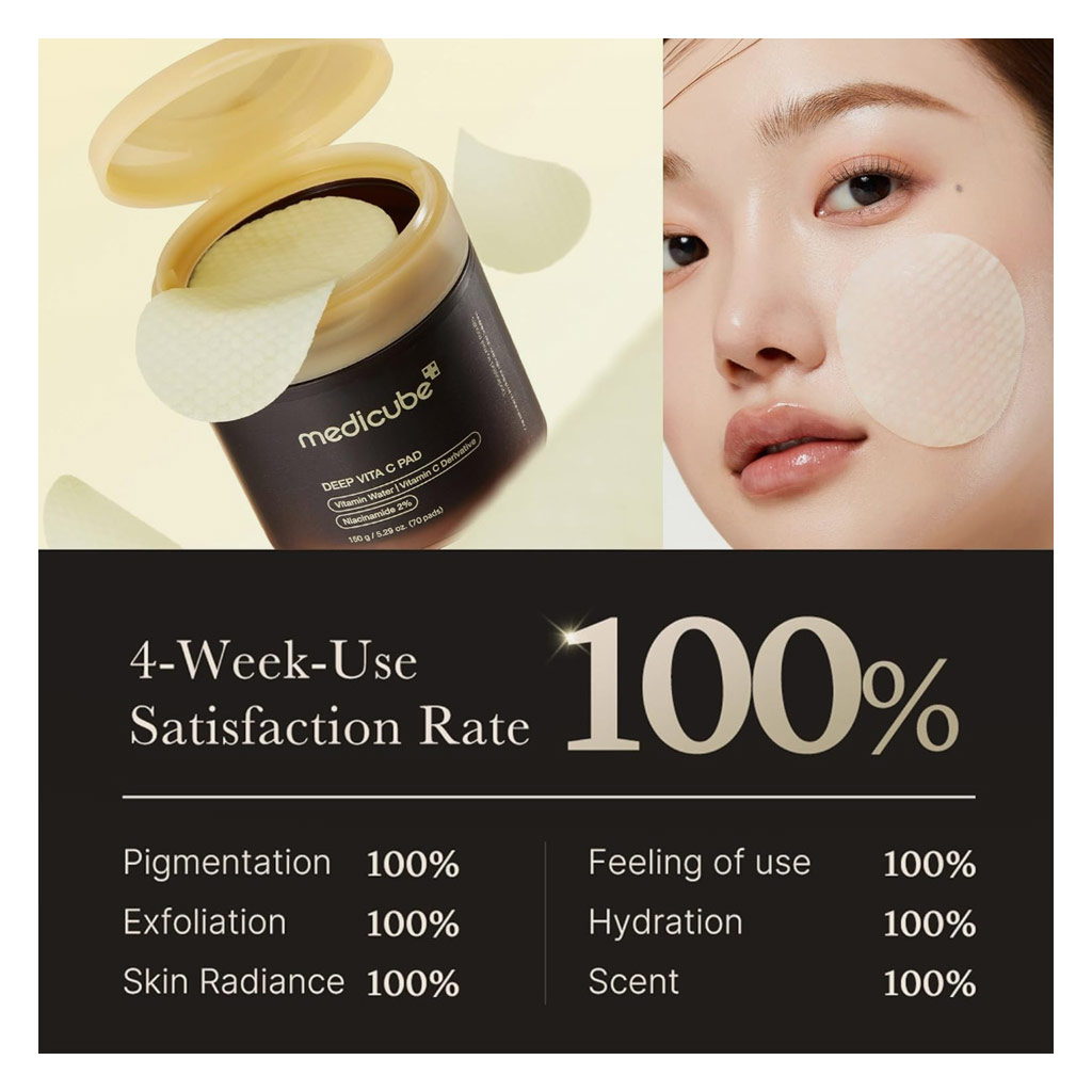 Medicube Deep Vita C With 2% Niacinamide Facial Toner Pads For Dark Spots & Blemish Care 150g, Pack of 70's