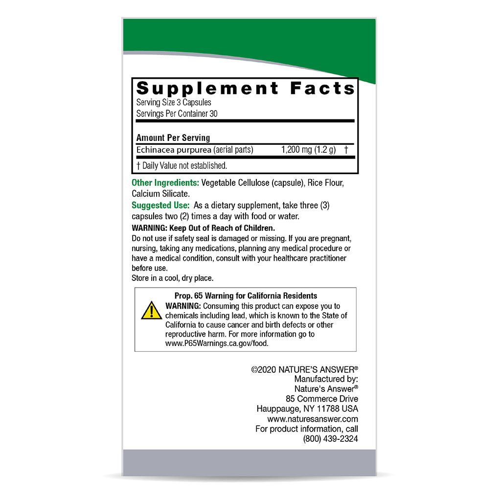 Nature's Answer Echinacea Herb 1200 mg Vegan Capsules For Antioxidant & Immunity Boost, Pack of 90's
