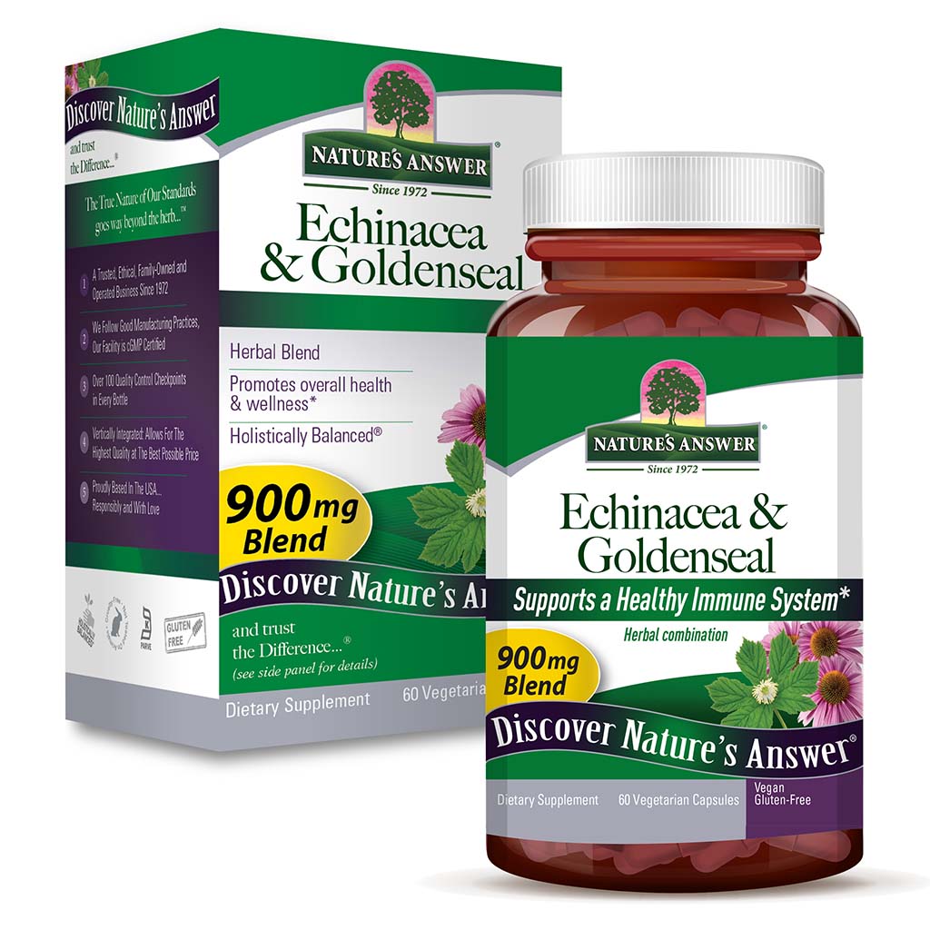 Nature's Answer Echinacea & Goldenseal 900mg Vegan Capsules For Immunity, Pack of 60's