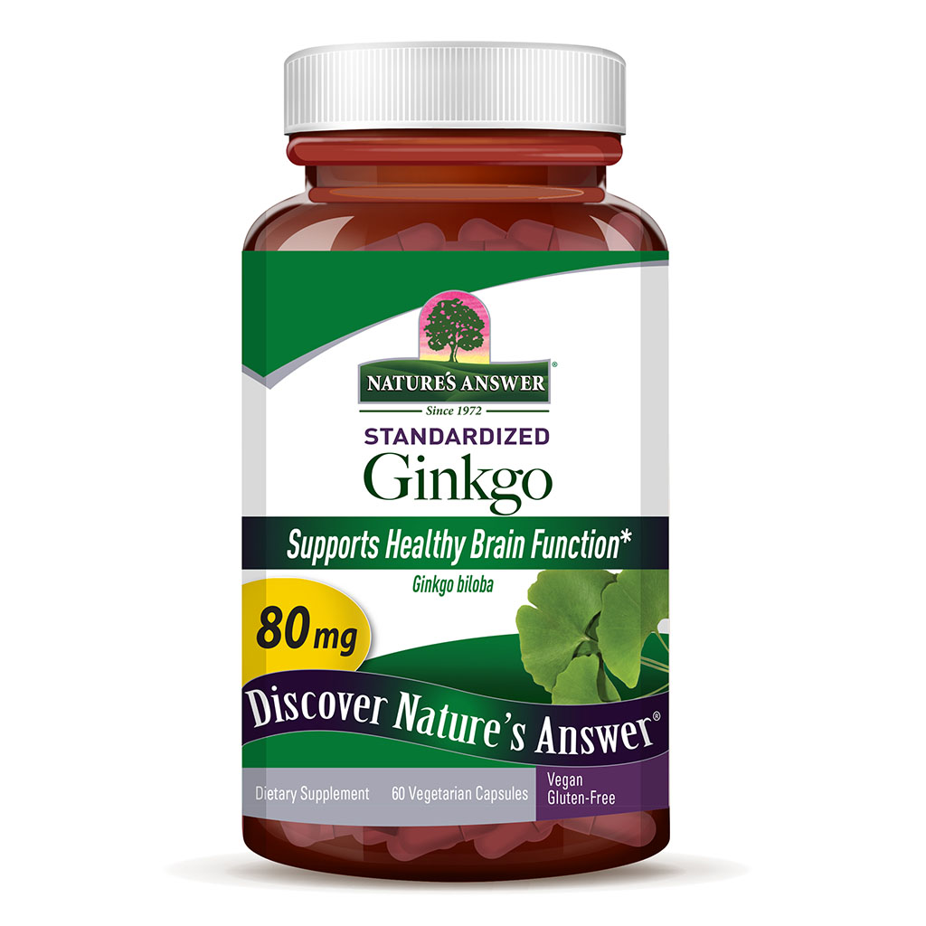 Nature's Answer Ginkgo Biloba 80mg Standardized Herbal Extract Vegan Capsules For Cognitive Support, Pack of 60's
