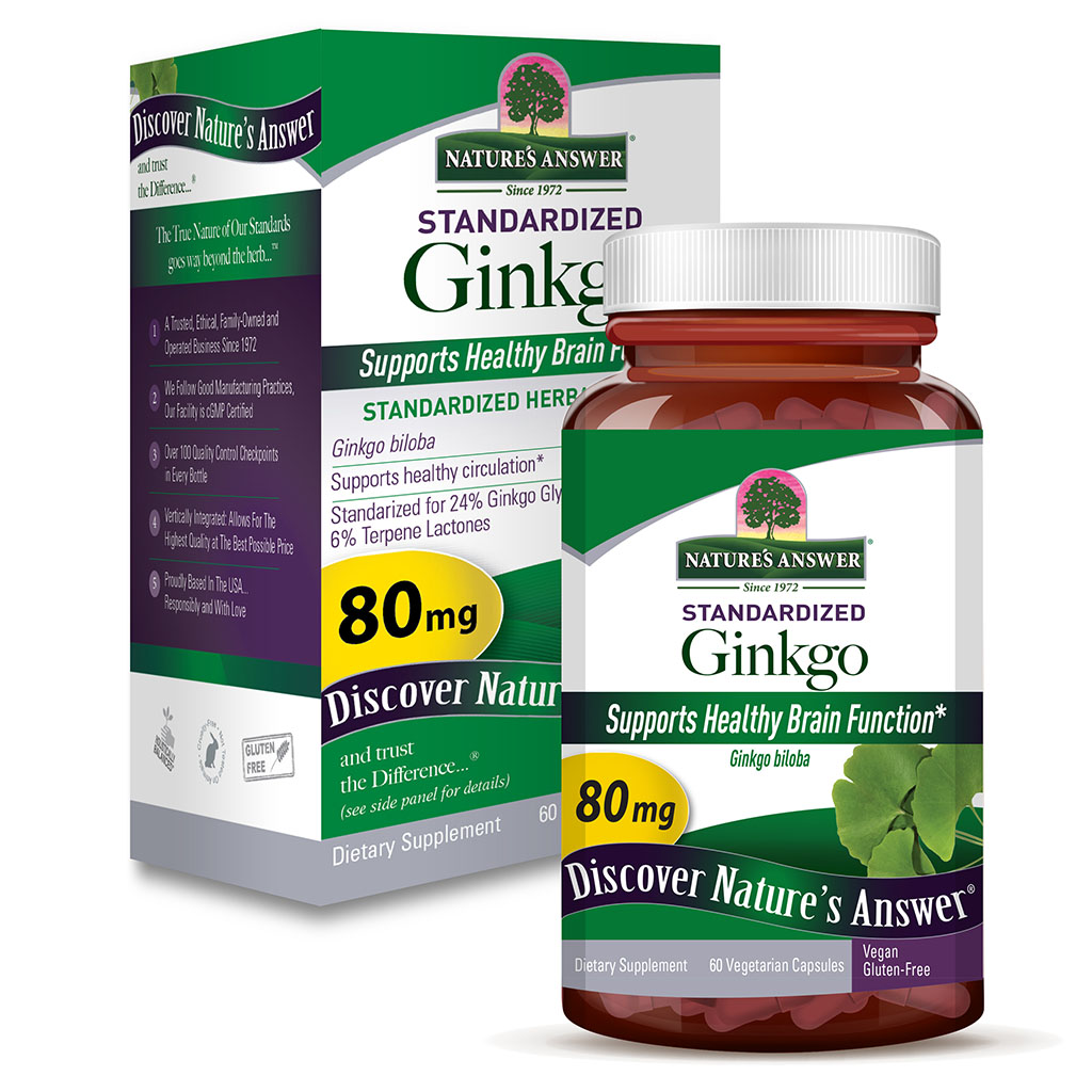Nature's Answer Ginkgo Biloba 80mg Standardized Herbal Extract Vegan Capsules For Cognitive Support, Pack of 60's