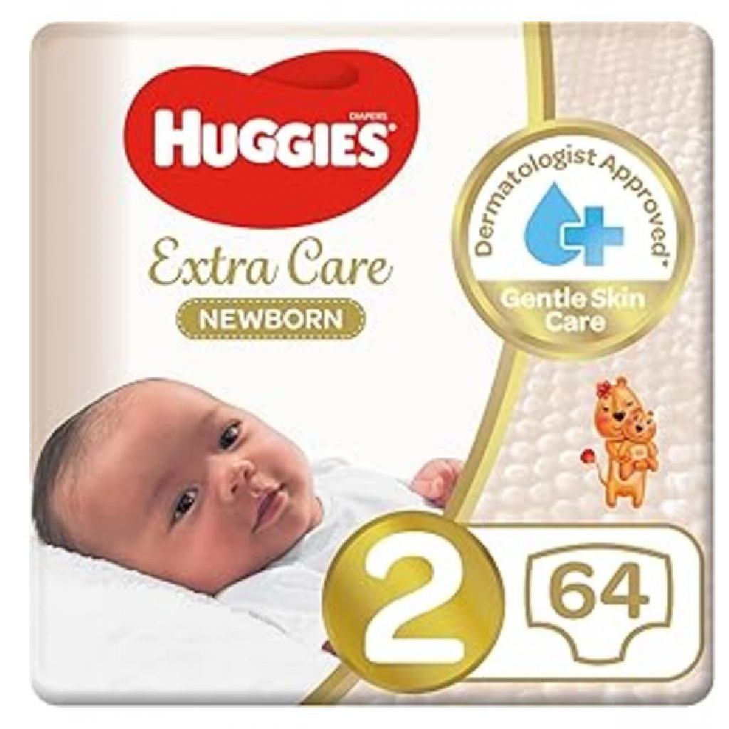 Huggies Extra Care Newborn Diapers, Size 2, 4-6Kg, Pack of 64's